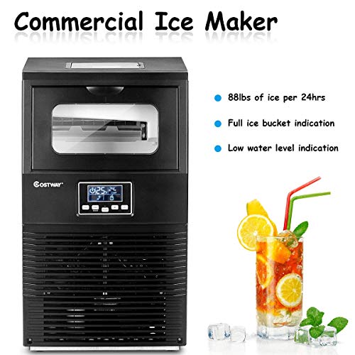 Costway Commercial Ice Machine, 88Lbs/24H Automatic Portable Freestanding Ice Cube Maker With Scoop, Auto-Clean Ice Machine For Supermarkets Cafes Bakeries Bars Restaurants Black #TOP7