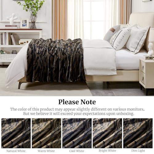 DREAMNINE Tierprint Kaninchenpelz-Imitat Decke, 130 x 150 cm, Kaffee Tiger – Ansicht 6