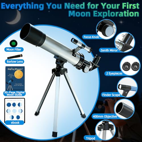 image for Luzsco Telescope for Kids 50mm 100x Magnification Beginner Silver Tele