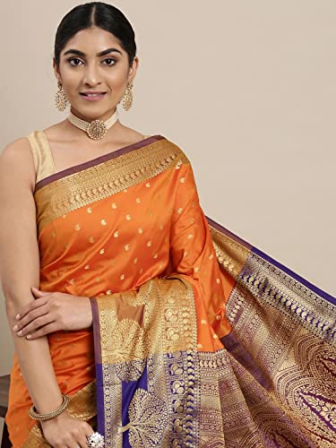 Image of Panzora Women's Banarasi Silk Saree With Unstitched Blouse Piece