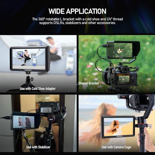 Miniatura 8 de Feelworld Fw568 V3 6 Pulgadas Monitor De Campo Para Cámara 4k,Monitor De Cámara Dslr Full Hd 1920x1080 3d Lut Con Entrada Hdmi Salida Brazo Inclinable Salida De Alimentación Para Estabilizador