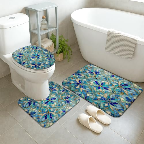 Rideau de douche bleu 183x183 cm avec tapis de bain lavable et crochets - 5