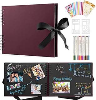 Scrapbook Photo Album 80 Black Pages Memories Photo Albums Customizable, 11.3 X 8.4 Inch Scrapbooks DIY Photo Album for Baby Child, with 12 Metallic Marker Pens, for Family, Wedding Memory Book