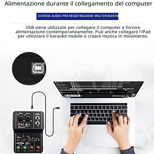Mini Mixer Audio per PC Mixer USB 2 Canali Mixer Microfono/Chitarra XLR+6.35mm 3.5mm Stereo in 48V Phantom Power