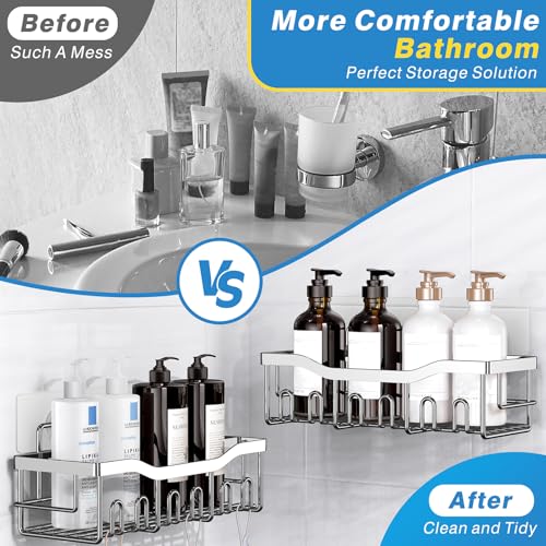 EUDELE 5-Pack Rustproof Stainless Steel Shower Caddy – No Drill Adhesive Bathroom Organizer with Large Capacity, Spacious Shower Shelves for Inside Shower, Kitchen & Home Decor Storage-XL Size - Image 4