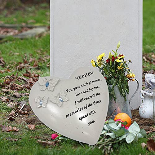 Personalised Grave Ornament/Memorial Plaque with Heart With 3 butterflies & Blue Gems | Graveside Decoration Gift in the Loving Memory of your Loving Deceased Ones (Nephew) - Image 4