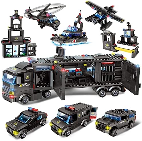 8 in 1 City Police Station Building Blocks Toys for Kids Ages 8-12, SWAT Battleship Toy, Best Learning Roleplay STEM Educational Toy Gifts for Boys and Girls Ages 8+ (1120 PCS)