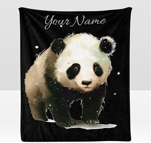 CUXWEOT Manta personalizada con texto del nombre, manta personalizada de animal panda de forro polar súper suave para sofá, cama (50 x 60 pulgadas)