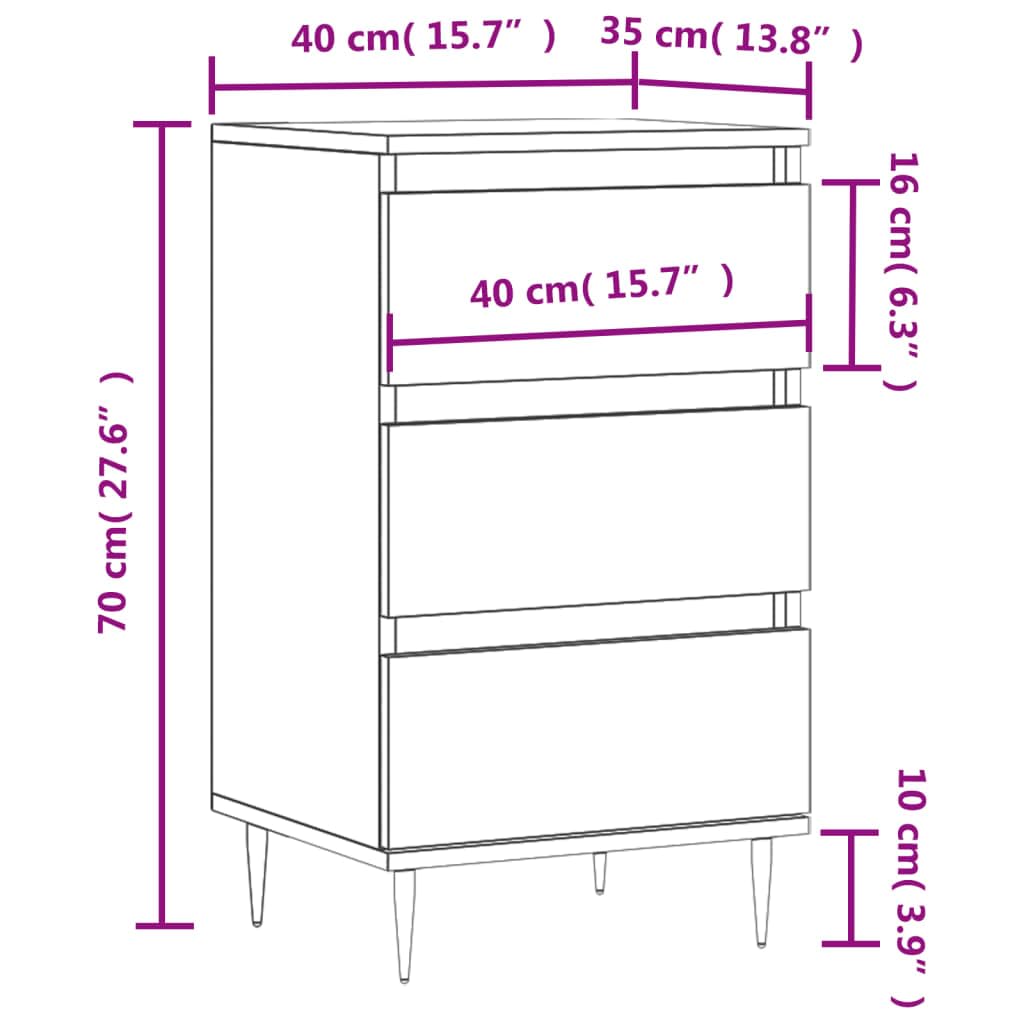 Credenza grigio cemento con 3 cassetti, 40 x 35 x 70 cm, in legno e gambe in metallo, moderno, per soggiorno e corridoio, con spazio e struttura stabile, per soggiorno e camera da letto