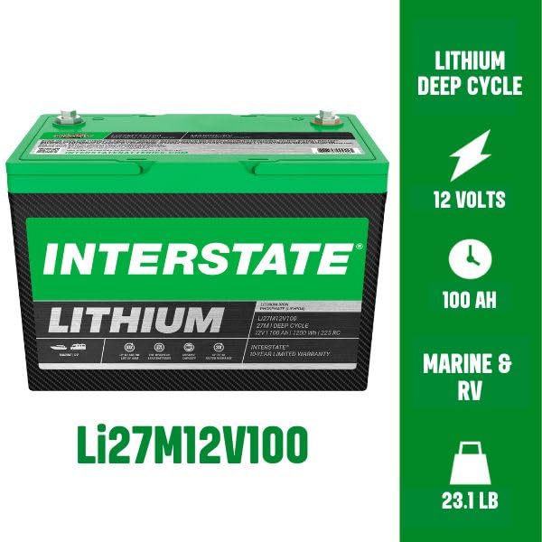 Image of Interstate Batteries 12V 100Ah LiFePO4 Marine Deep Cycle Battery, Group 27M