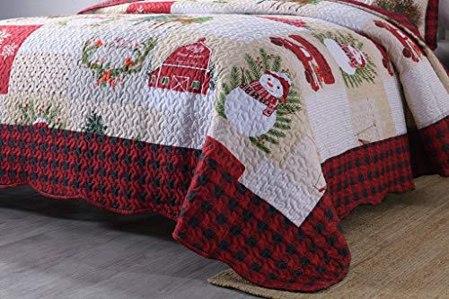 MarCielo 3 Piece Christmas Quilt Set, Rustic Lodge Deer Quilt Bedspread Throw Blanket Lightweight Bedspread Coverlet Comforter Set BY013 (King) - Thumbnail 7