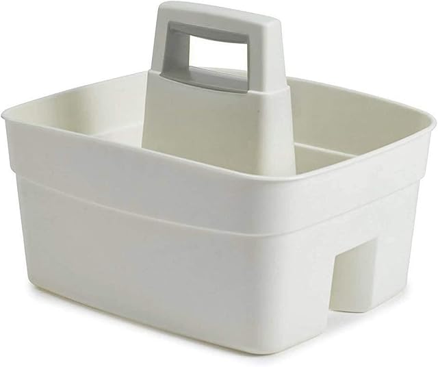 St@llion Plastic Kitchen Caddy with Grey Insert, Multipurpose Cleaning Caddy with Handle for Indoors or Outdoors 30 x 36 x 28cm - White