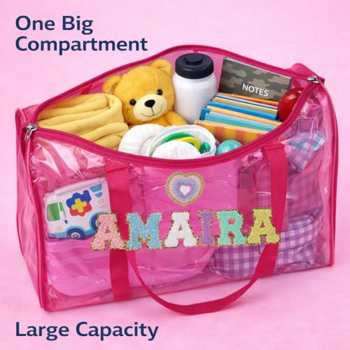 Image of AICA Personalized Name Embroidered Letters & Patch Duffle Bag for Kids Boys & Girls Age 1-18 Years Age Group (Pink) | Gift for Boys Girls Kids