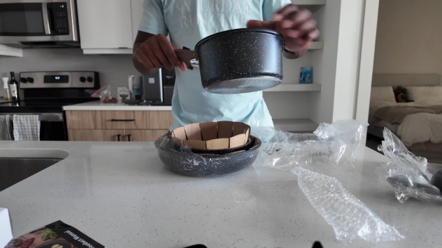 Kitchen Academy Removable Handle Induction Pots and Pans Set - 10 Piece Non-stick Cookware Sets, Black Granite Stackable RV Cookware for Camp