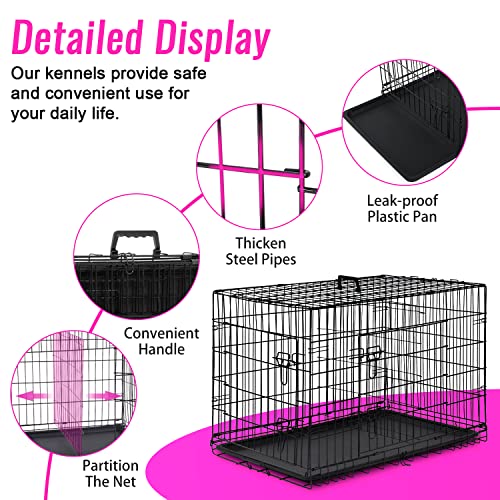 FDW Dog Crate for Large Dogs 48 Inch Folding Metal WirePet Cage Double Door W/Divider Panel Indoor Outdoor Kennel Leak-Proof Plastic Tray,Black by FDW - Image 5