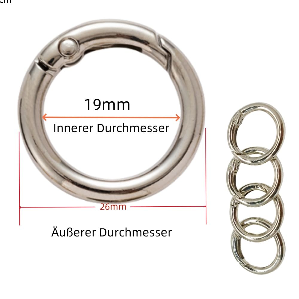 40 pezzi di anelli a moschettone rotondi, anelli a moschettone piccoli per lavori artigianali, accessori per borse, anelli a moschettone piccoli per fai da te (26 mm, argento)
