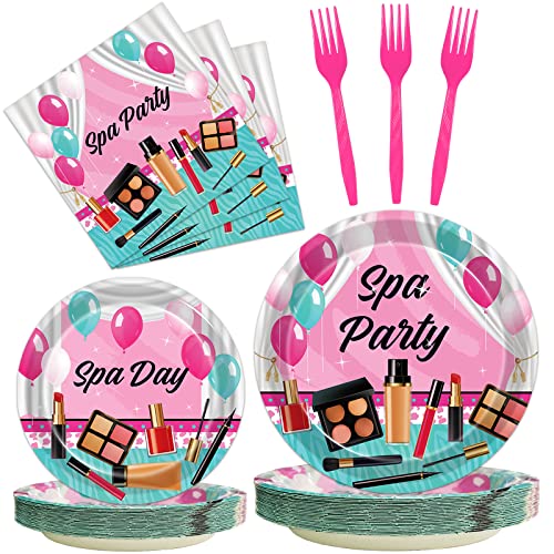 Kepeel 96 Pcs Spa Party Plates And Napkins Set, Spa Day Makeup Party Supplies Decorations For Girls Kids Princess Sweet Pink Make Up Theme Birthday Party Tableware Kit, Serves 24 #TOP7