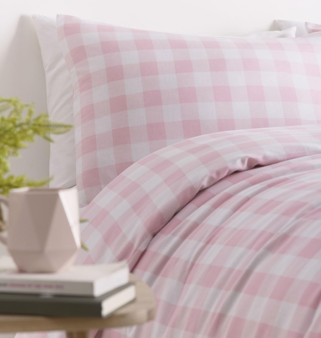 Gingham-Bettwäsche-Set, kariert, Bettbezug, Kissenbezüge (Rosa, Doppelbett) Küche, Haushalt & Wohnen