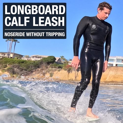 Ho Stevie! Surfboard Calf Leash for Longboards – Strong, Light, Tangle-Free, Comfortable Leg Cuff with Key Pocket - 9/10/11 Feet (Black, 10 Feet)