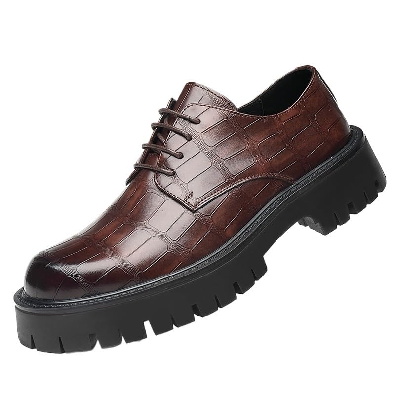Men's Business Formal Shoes Round Toe Lace-up Embossing Comfortable Casual Work Shoes Thick Sole Slip Resistant Rubber Oxford Shoes for Men