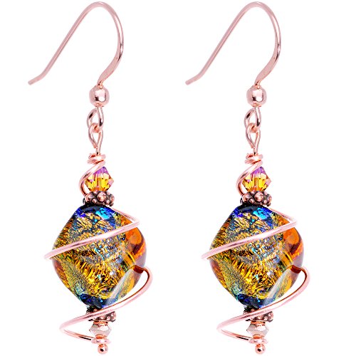 Body Candy Handcrafted Autumn Dichroic Dangle Earrings Created with Swarovski Crystals