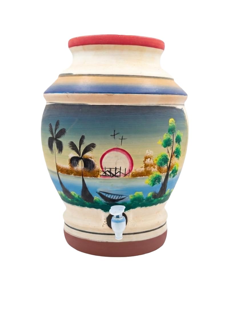 Architha Creations,Hand-Painted Clay Water Pot with Tap, Nature Scene Design,Handmade(Matka) | Clay Pot for Drinking Water | Eco-Friendly & Chemical-Free Matka with Tap – Keeps Water Cool Naturally-image-40