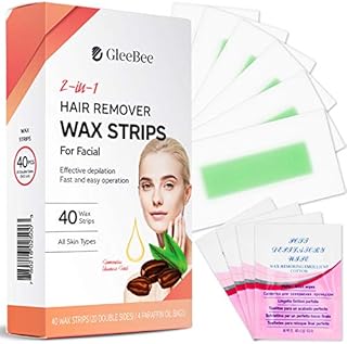 Gleebee Facial Wax Strips, Hair Removal Waxing Strips for Face, Applicable to the upper lip, cheek, chin and middle brow facial areas Women (40 Count) + 4 Calming Oil Wipes (Facial Strips)