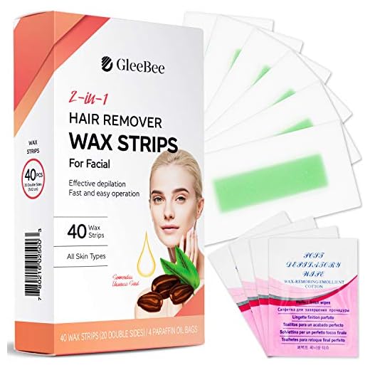 Gleebee Facial Wax Strips, Hair Removal Waxing Strips for Face, Applicable to the upper lip, cheek, chin and middle brow facial areas Women (40 Count) + 4 Calming Oil Wipes (Facial Strips)