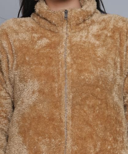 Image of Women's Ultra-Soft Plush Fleece Winter Jacket with High Neck & Full Front Zipper | Warm Cozy Fur Coat for Casual, Travel, Outdoor & Daily Cold Weather Wear