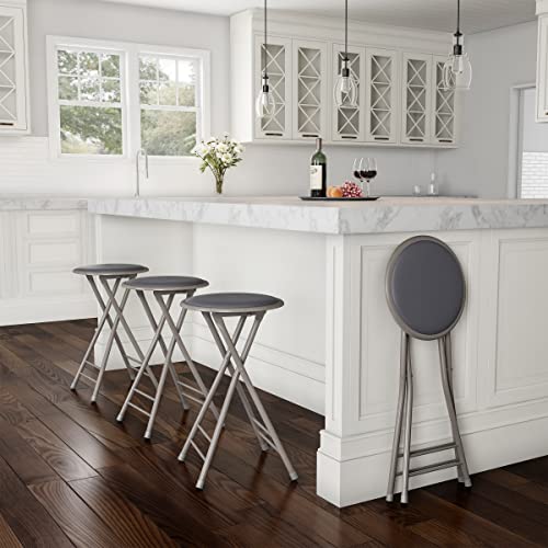 Image of Lavish Home Folding Stool with Padded Backless Seat Set of 4, Gray, 24 inch | Counter Height Bar Stools with 225lb Capacity, Portable Indoor & Outdoor, Extra Seat for Kitchen, Rec Room or Camping
