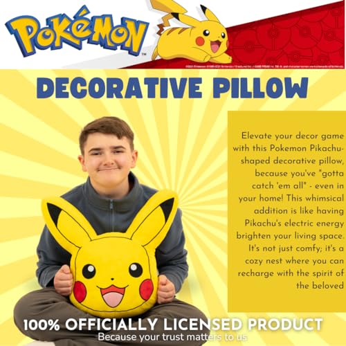 Image of Pokemon Pikachu Decorative Plush Pillow - Anime Bedding Accent for Kids - Super Soft, One Size - (Officially Licensed Product) by Franco