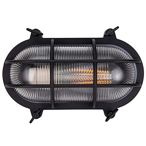 Image of Happy Homewares Industrial Nautical Marine Style Matt Black Cast Aluminium Outdoor Bulkhead Wall or Ceiling Light | IP54 Rated | 1 x 60w E27 | Vertical or Horizontal