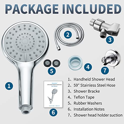Starensky Shower Heads With Suction Shower Head Holder Spray 5-Mode, High Pressure Handheld Shower Heads With Long Hose Wall Mount Detachable Adjustable For Family Children #TOP6