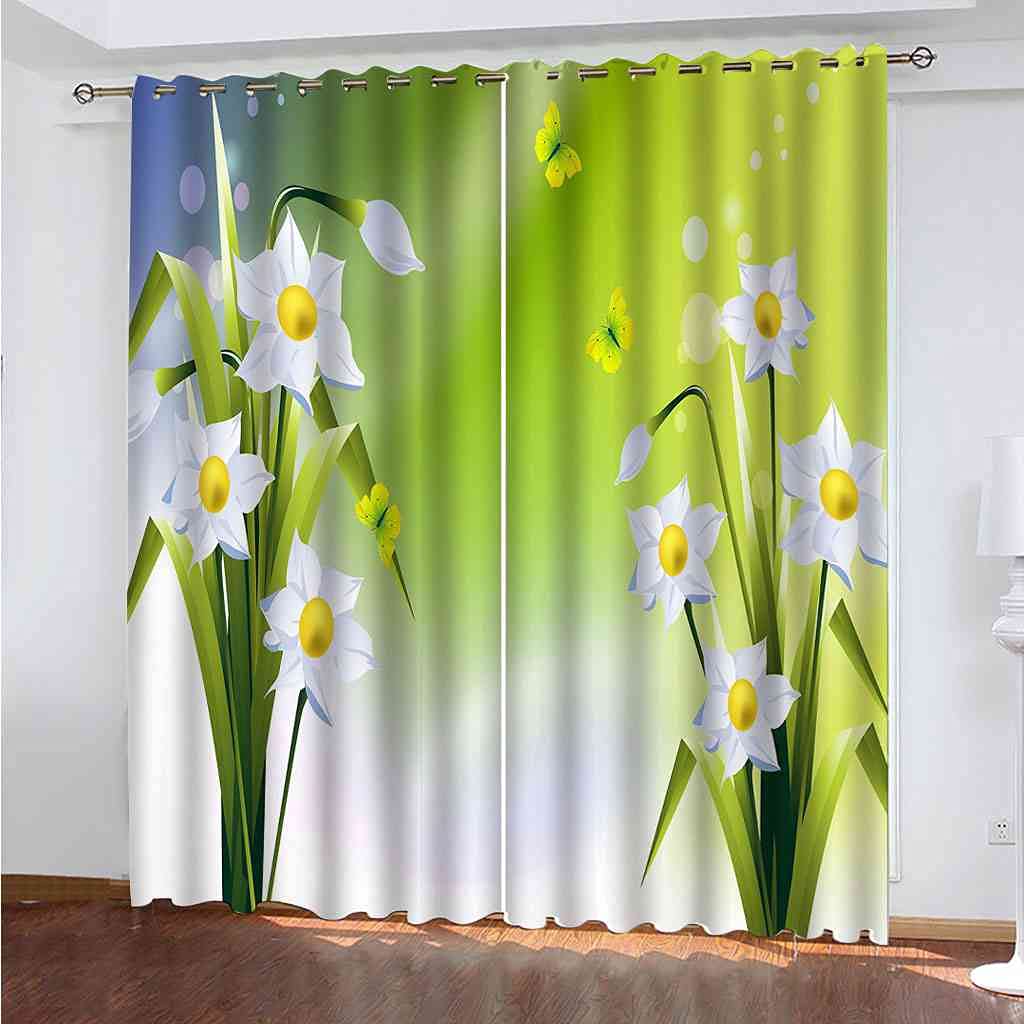 Rideaux Occultants Fille Fleurs Papillons – Lot De 2 – 170x200 Cm – Polyester – Pour Chambre D'enfant