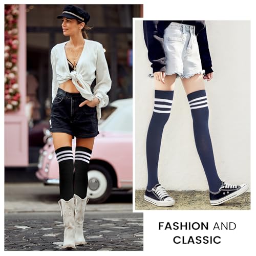 Image of Trifabricy Thigh High Socks for Women, Warm Over Knee High Socks, Extra Long Striped High Boot Stockings for Daily Wear