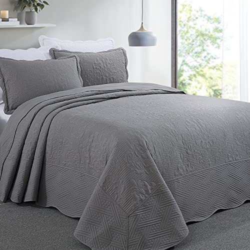 Hombys Oversized King 128X 120 Quilt Set, 3 Piece Lightweight Bedspread Bedding Set With Matching Shams, Grey #TOP1