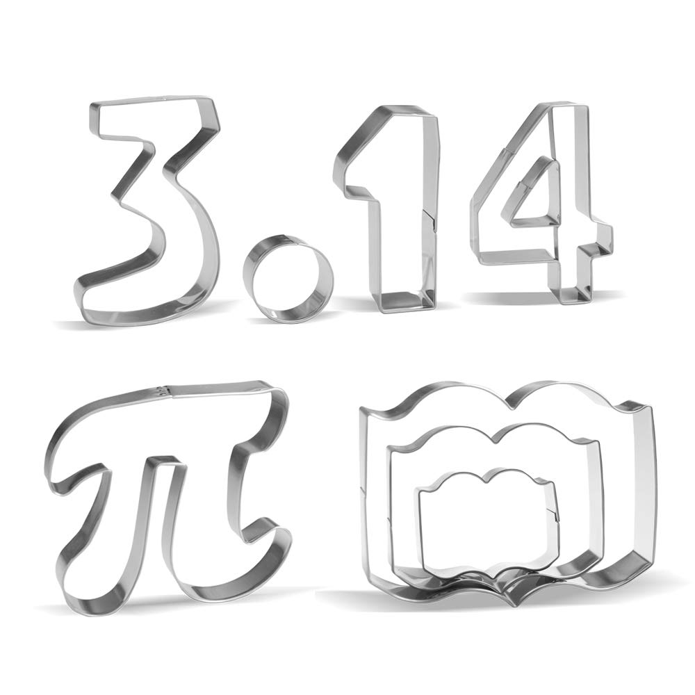 Math Pi Cookie Cutter Set - 8 Piece - Pi, Three, Point, One, Four, Book - Stainless Steel
