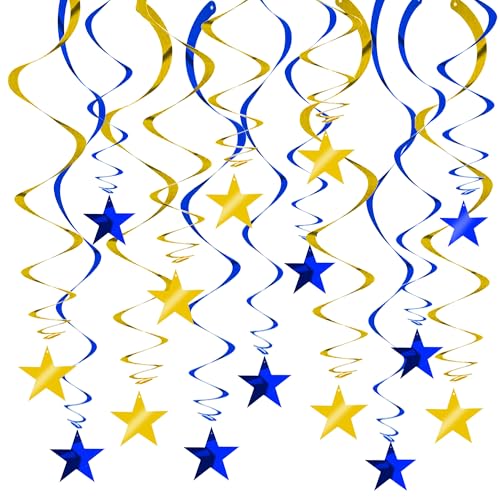 BEISHIDA Blue Gold Stars Hanging Swirls Graduation Hanging Ornament Decorations for Birthday Party Baby Shower Congrats Grade 2026 Graduation Decorations,Pack of 15
