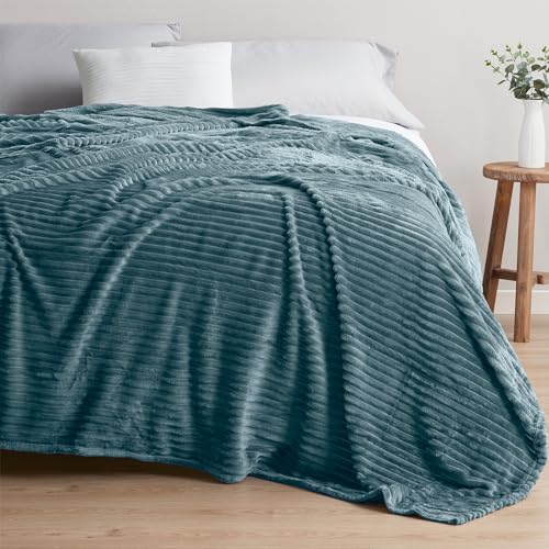 Image of Nestl Blue Blanket Queen Size for Bed - Cozy Warm Fuzzy Blankets for Women, Plush Large Fleece Throws for Girls - Stone Blue, 90 x 90 Inches