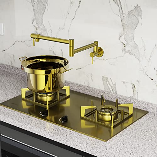 Yasfel Pot Filler Faucet Brushed Gold, Sturdy Durable Pot Filler Wall Mount, Stainless Steel Commercial Pot Filler, Easy To Install Folding Kitchen Sink Faucets (Brushed Gold) #TOP5