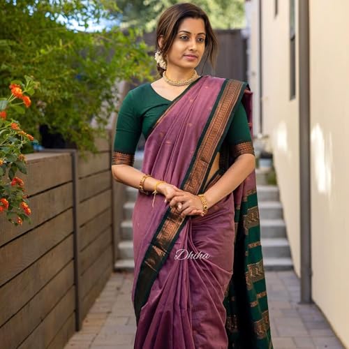 Image of DHIHA Gadwal Cotton Saree for Women | Pure Kalyani Cotton Saree with Zari Border Tassels & Blouse | Kanjivaram Linen Silk | Handloom Weave