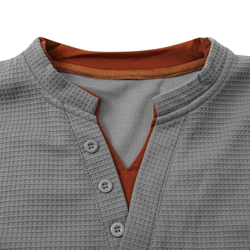 Men's Waffle Sweatshirt Casual Knited Long Sleeve Thermal Stand Collar Pullover Stylish Warm Cozy V Neck Henley Top4
