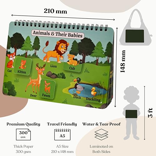 Image of Wild Wonders Busy Book | Animal Theme Montessori Activity Book for Toddlers 2.5+ Years | 10 Interactive Learning Activities | Tear-Proof, Reusable ... | Early Learning & Travel-Friendly Busy Book