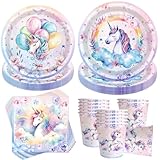 50 Stück Einhorn Partygeschirr Set,Einhorn Teller Becher,Einhorn GeburtstagGeschirr,Partygeschirr Geburtstag,Einhorn Geburtstag Set mit Papptellern,Tassenn & Servietten,Party Geschirr für 10 Gäste