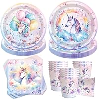 50 Stück Einhorn Partygeschirr Set,Einhorn Teller Becher,Einhorn GeburtstagGeschirr,Partygeschirr Geburtstag,Einhorn Geburtstag Set mit Papptellern,Tassenn & Servietten,Party Geschirr für 10 Gäste