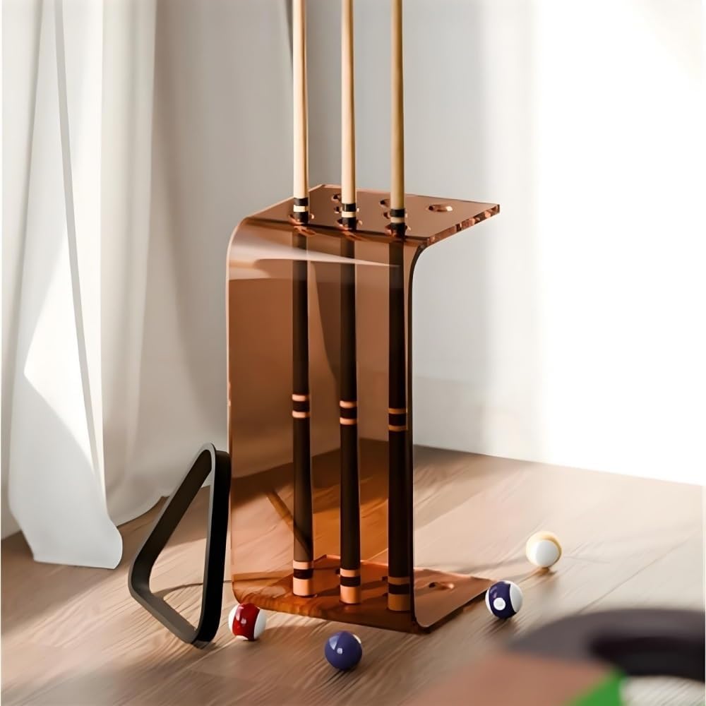 Modern Acrylic Pool Cue Rack Stand, Free-Standing C-Shaped Billiard Cue Holder for 8 Cues, Cue Display for Game Room, Bar(Clear)