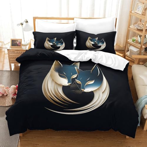 Parure de lit chat 3D housse couette 260x220 taie oreiller