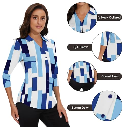 Image of Soneven Womens Golf Polo Shirts 3 /4 Long Sleeve V Neck Button Down Shirts Business Causal Work Blouses Tops