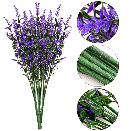 12 Bundles Artificial Lavender Flowers, 14 Inch UV Resistant Plastic Faux Flower Shrub, Decorative Fake Greenery Flower for Indoor Outdoor Wedding Garden Bedroom Office Yard Porch  image 2