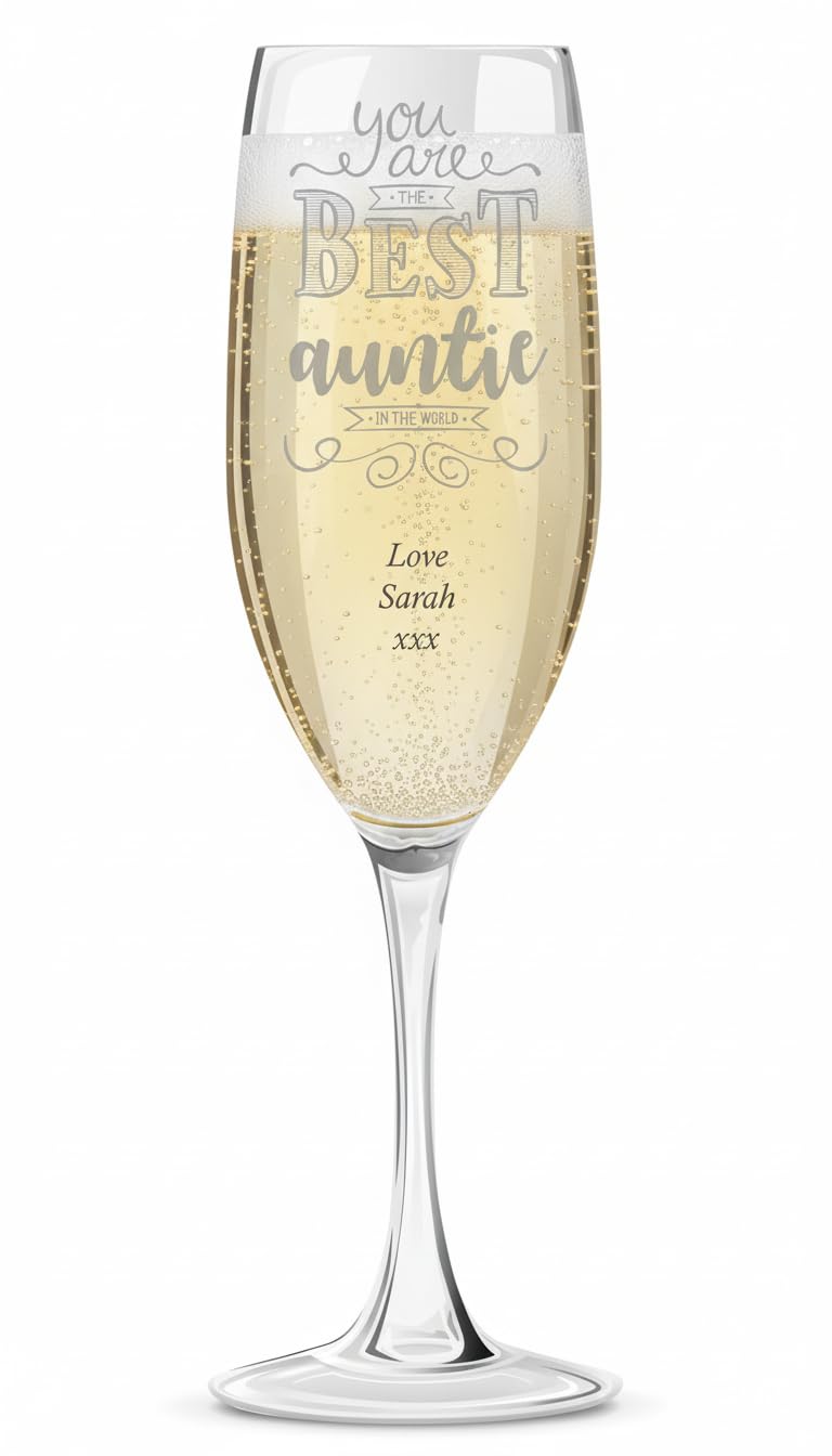 Ukgiftstoreonline Transparent With Gold Engravings Gift For Auntie Personalised Engraved Champagne Prosecco Glass Flute